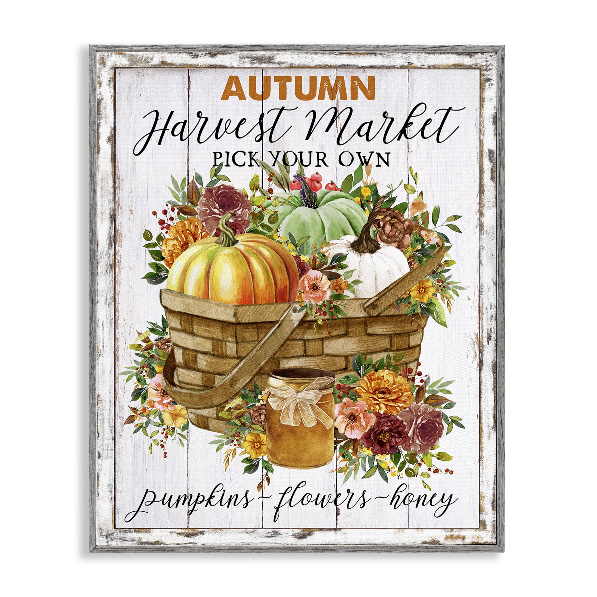 Stupell Industries Autumn Floral Market Holiday Painting Gray Framed Art Prints Wall Art, 11 x 14