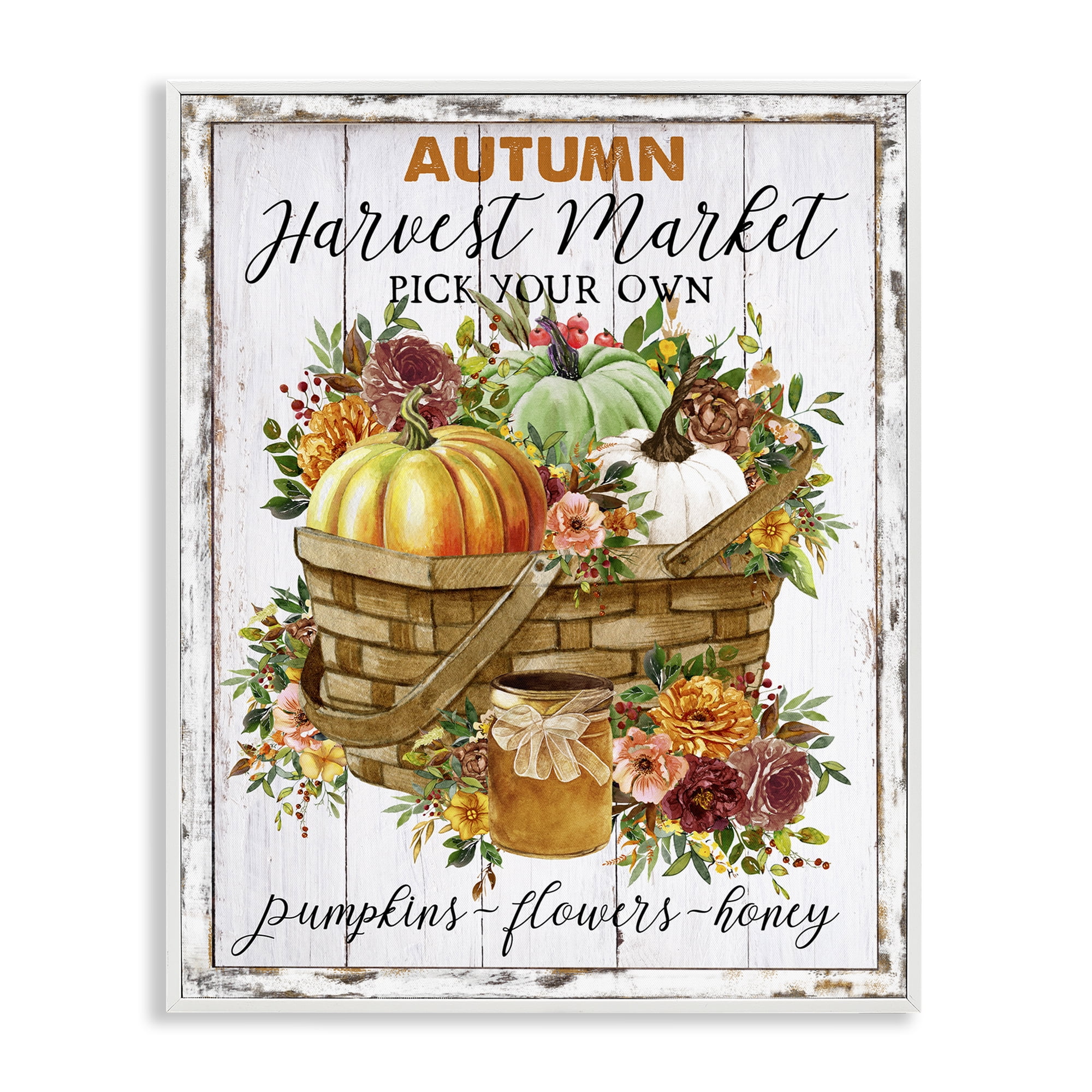 Stupell Industries Autumn Floral Market Holiday Painting White Framed Art Prints Wall Art, 16 x 20