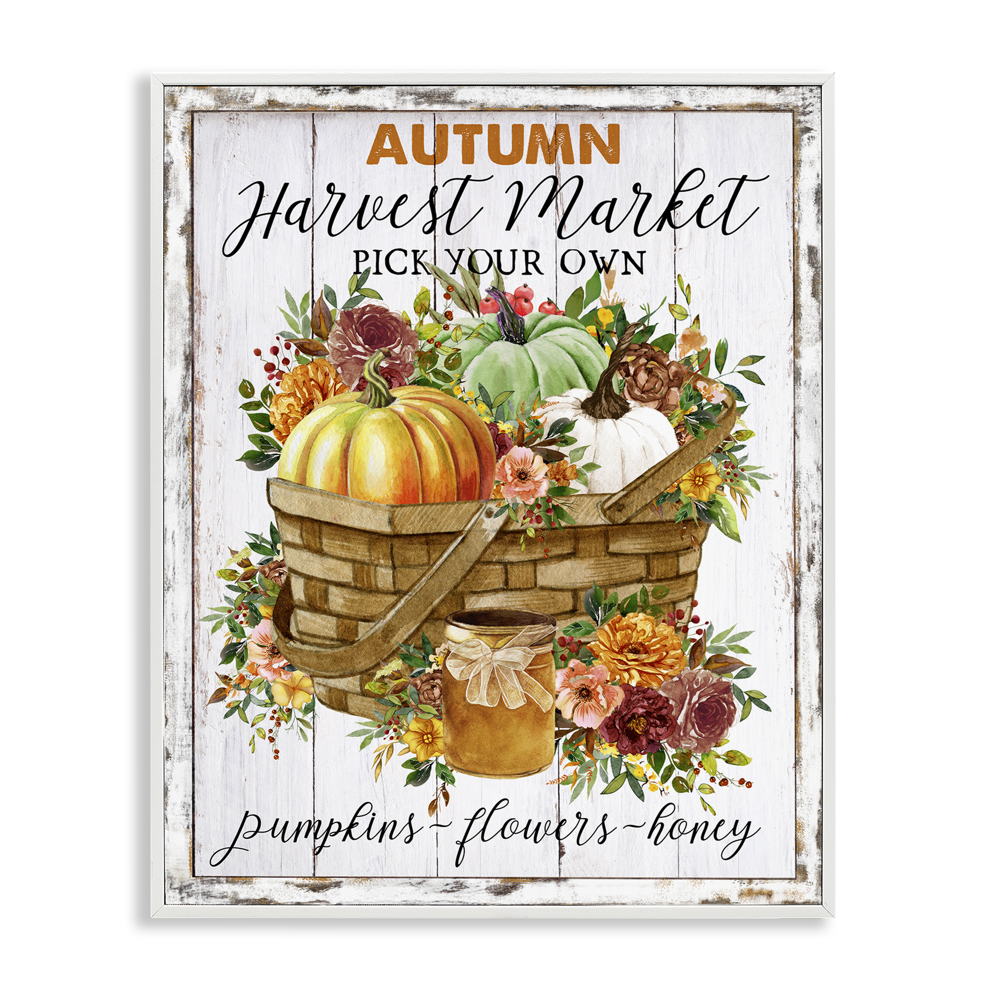 Stupell Industries Autumn Floral Market Holiday Painting White Framed Art Prints Wall Art, 24 x 30