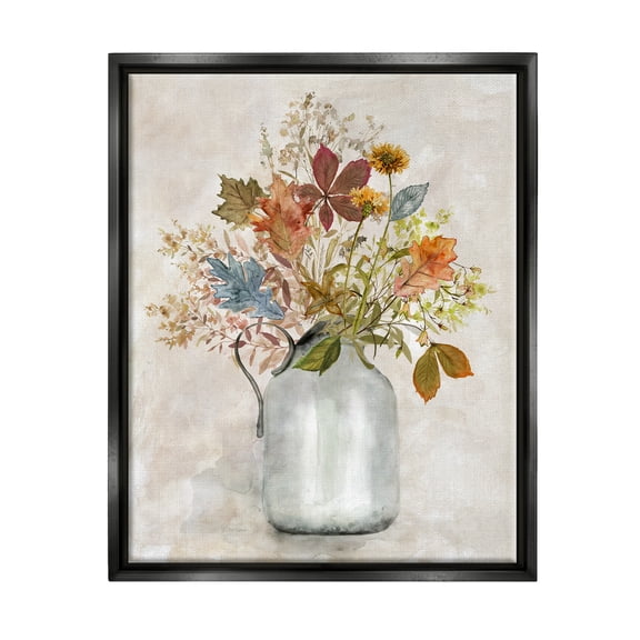 Stupell Industries Autumn Florals in Jug Botanical & Floral Painting Black Floater Framed Canvas Art Print Wall Art, 17 x 21