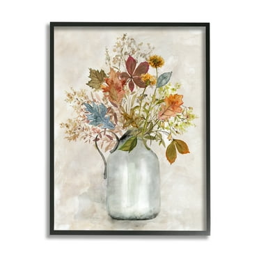 Stupell Industries Autumn Florals in Jug Botanical & Floral Painting Black Framed Art Print Wall Art, 11 x 14