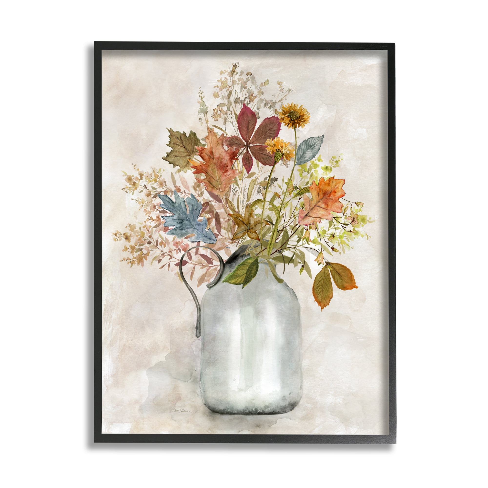 Stupell Industries Autumn Florals in Jug Botanical & Floral Painting Black Framed Art Print Wall Art, 24 x 30