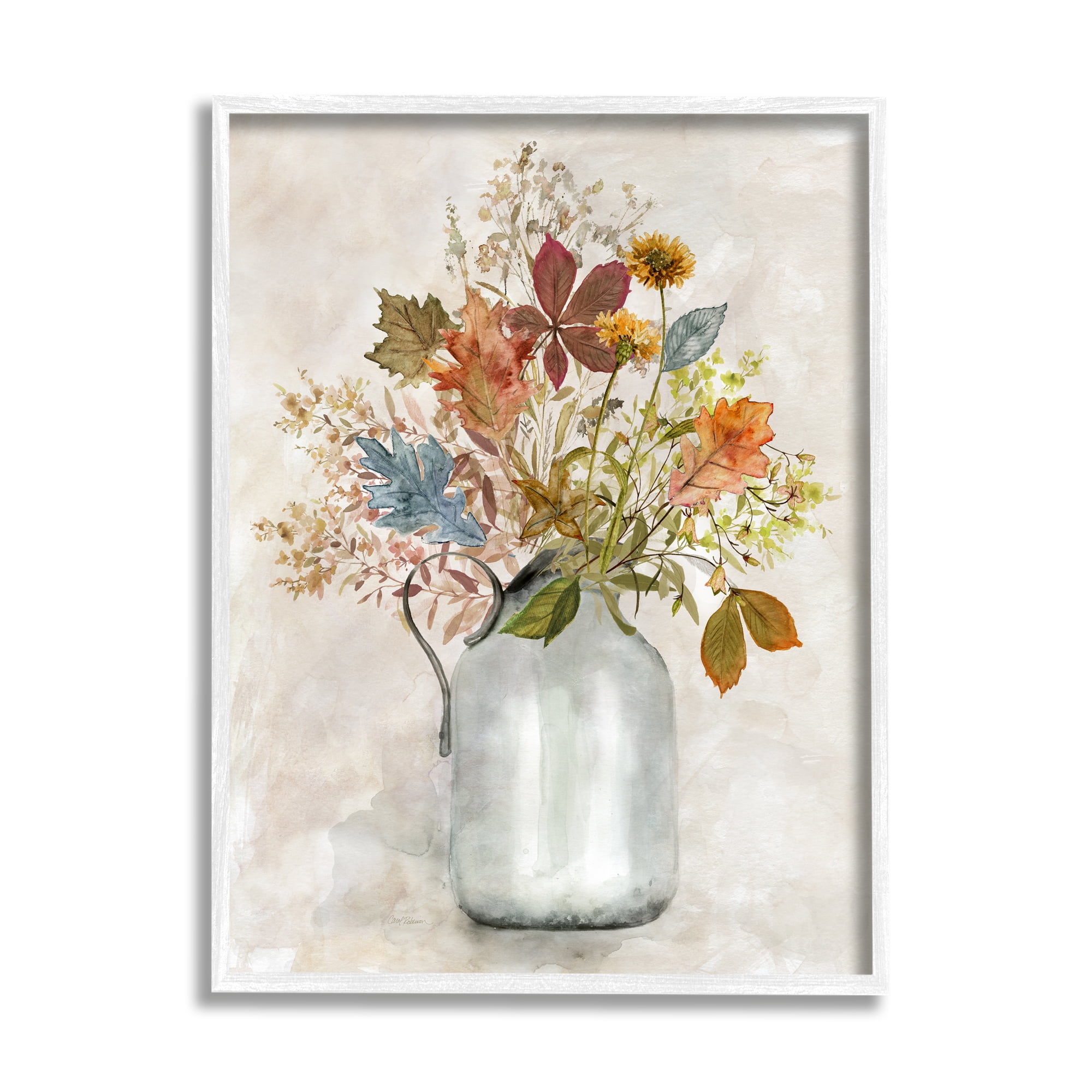 Stupell Industries Autumn Florals in Jug Botanical & Floral Painting White Framed Art Print Wall Art, 24 x 30