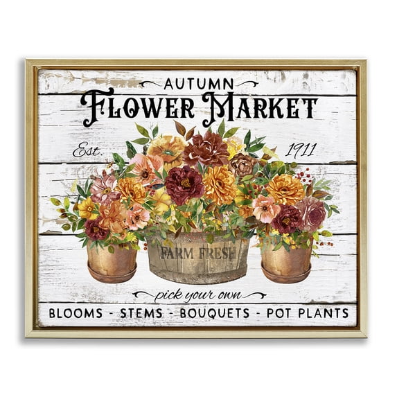 Stupell Industries Cottage Autumn Flower Market Gold Floating Frame Canvas Art, 31 x 25, by Creatif Belle