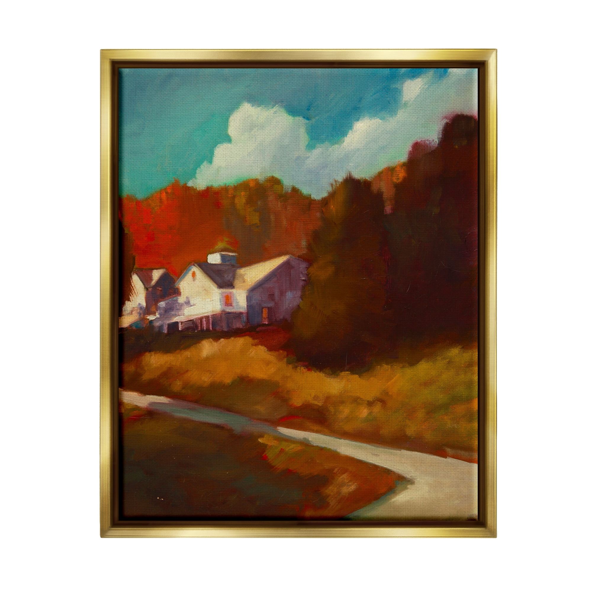 Stupell Industries Autumn Foliage Landscape Nature Painting Gold Floater Framed Art Print Wall Art, 25 x 31