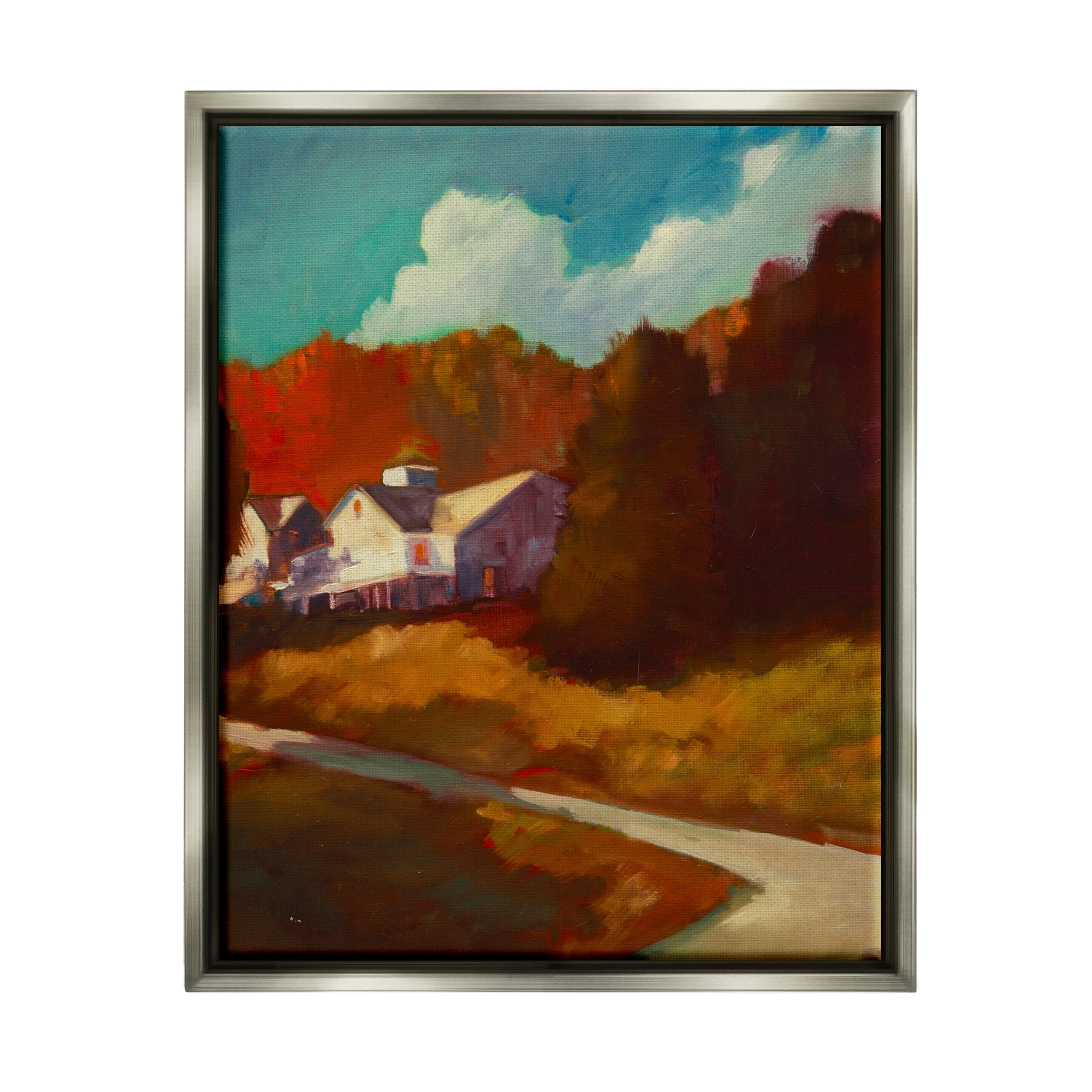 Stupell Industries Autumn Foliage Landscape Nature Painting Gray Floater Framed Art Print Wall Art, 25 x 31