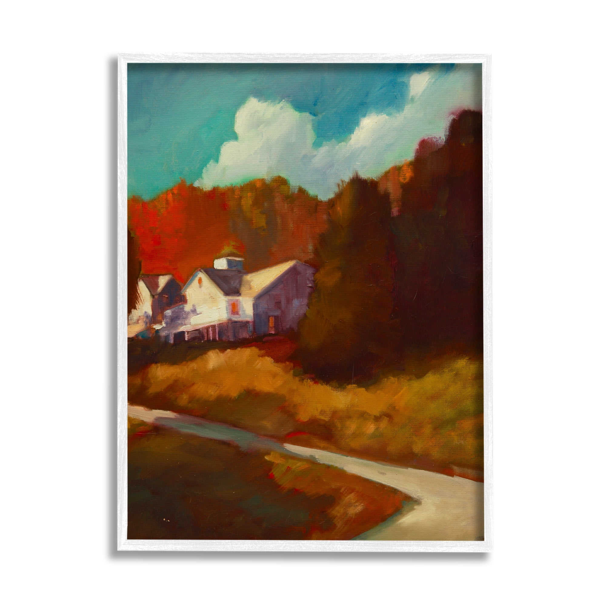 Stupell Industries Autumn Foliage Landscape Nature Painting White Framed Art Print Wall Art, 16 x 20