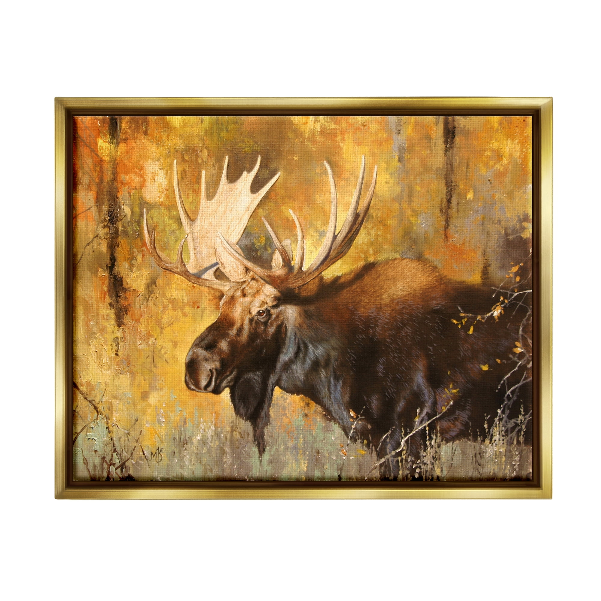 Stupell Industries Autumn Foliage Moose Portrait Animals & Insects Photography Gold Floater Framed Art Print Wall Art, 21 x 17