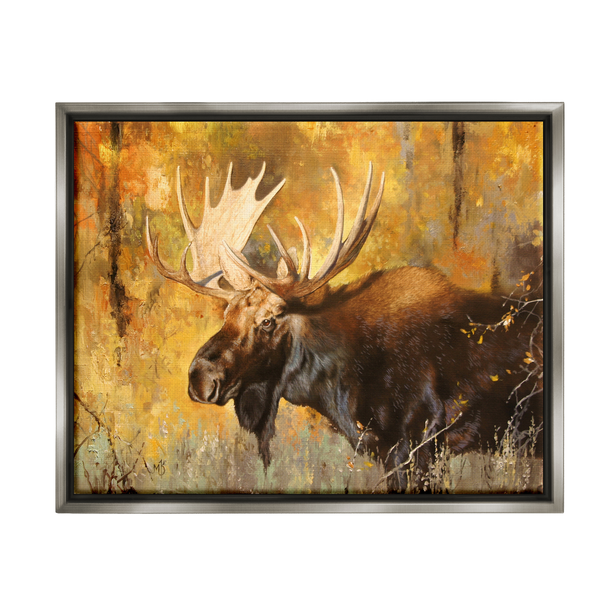 Stupell Industries Autumn Foliage Moose Portrait Animals & Insects Photography Gray Floater Framed Art Print Wall Art, 31 x 25