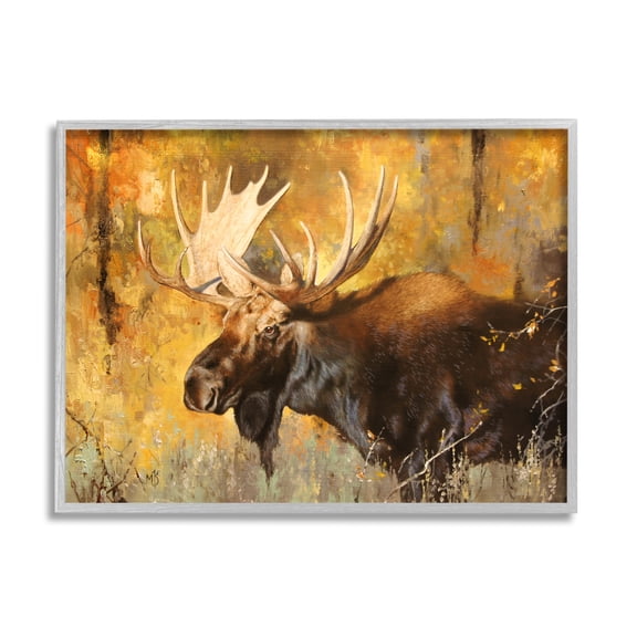 Stupell Industries Autumn Foliage Moose Portrait Animals & Insects Photography Gray Framed Art Print Wall Art, 14 x 11