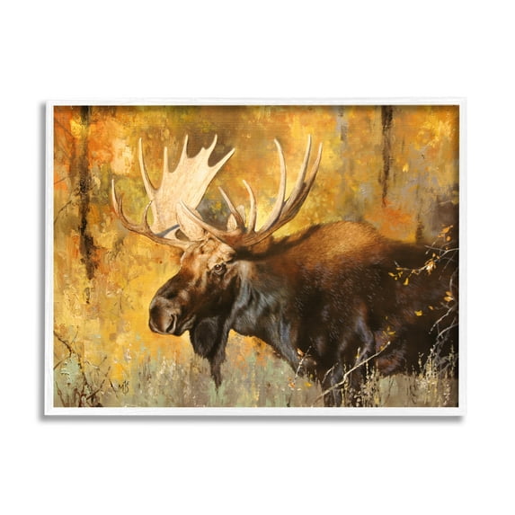 Stupell Industries Autumn Foliage Moose Portrait Animals & Insects Photography White Framed Art Print Wall Art, 30 x 24