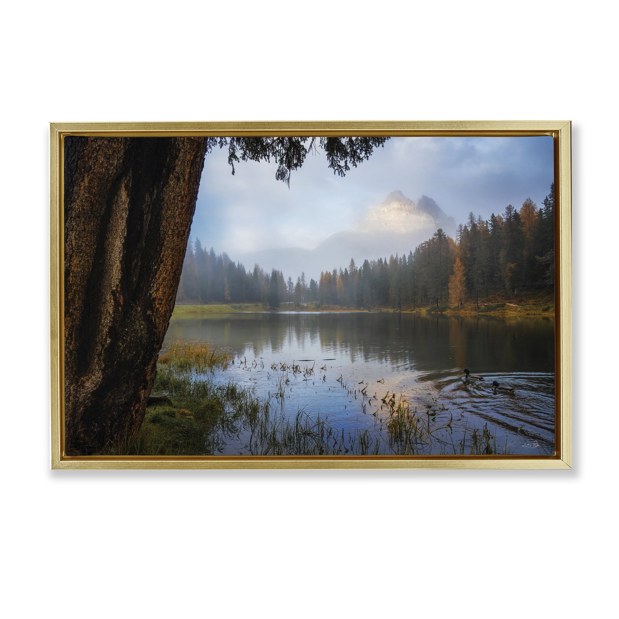 Stupell Industries Autumn Forest Reflections Gold Framed Floater Canvas Wall Art, design by Martin Podt