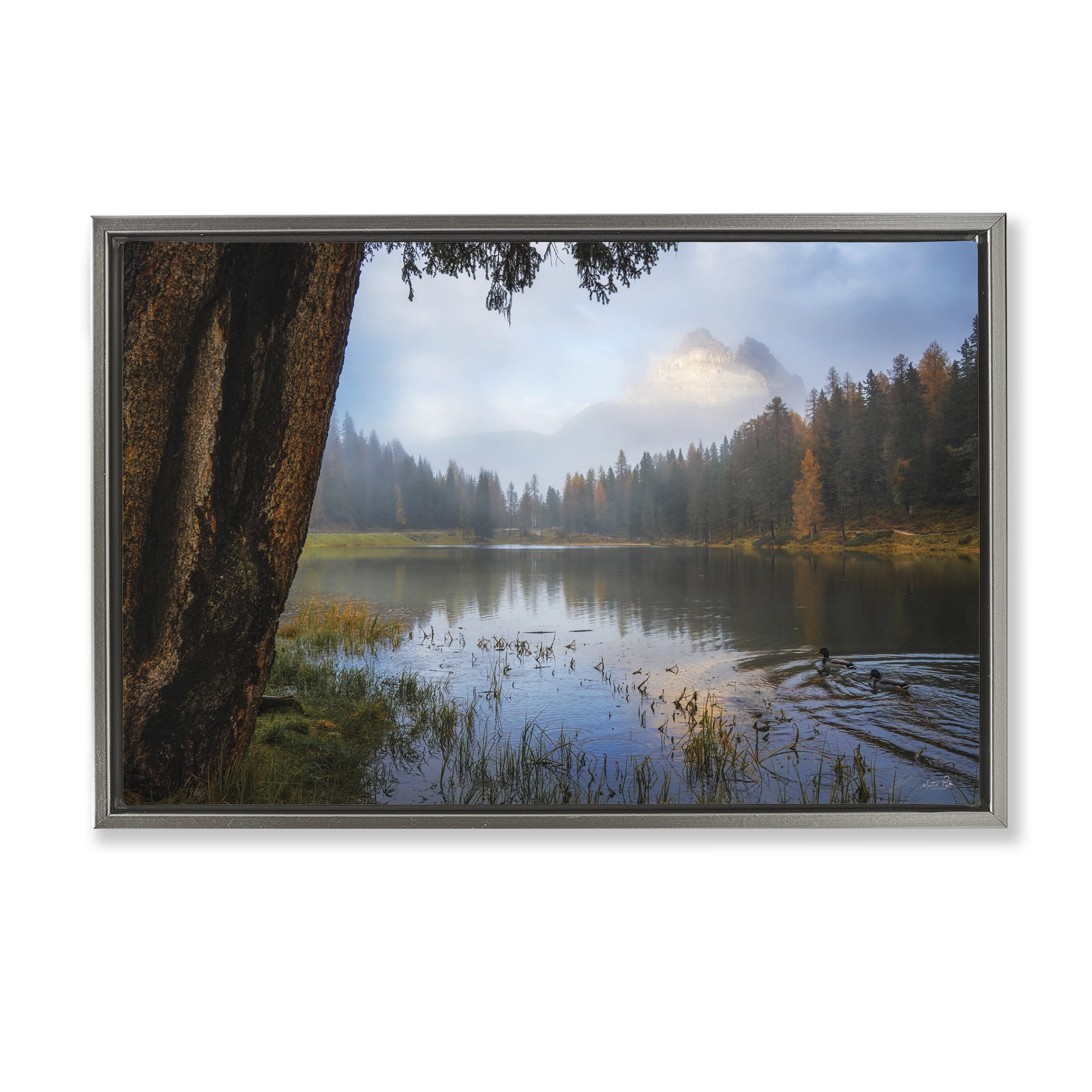 Stupell Industries Autumn Forest Reflections Gray Framed Floater Canvas Wall Art, design by Martin Podt