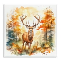 Stupell Industries Autumn Forest Stag Landscape Painting Unframed Art Print Wall Art, 12 x 12