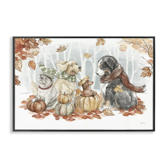 Stupell Industries Autumn Fun Dogs Holiday Painting Black Framed Art Prints Wall Art, 18 x 12