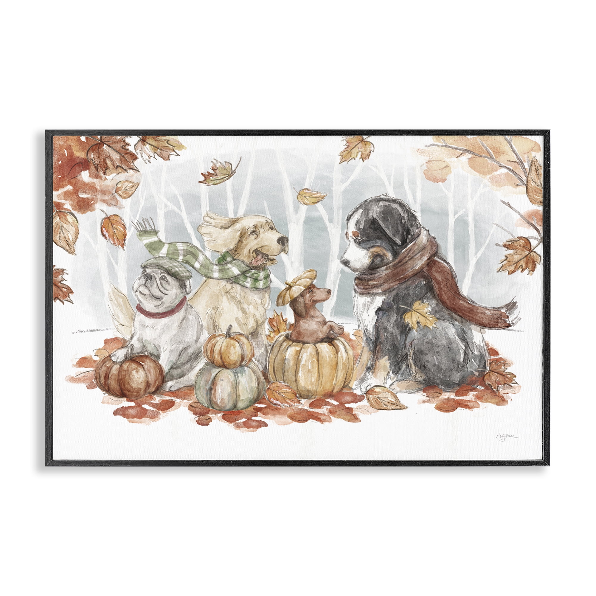 Stupell Industries Autumn Fun Dogs Holiday Painting Black Framed Art Prints Wall Art, 24 x 16