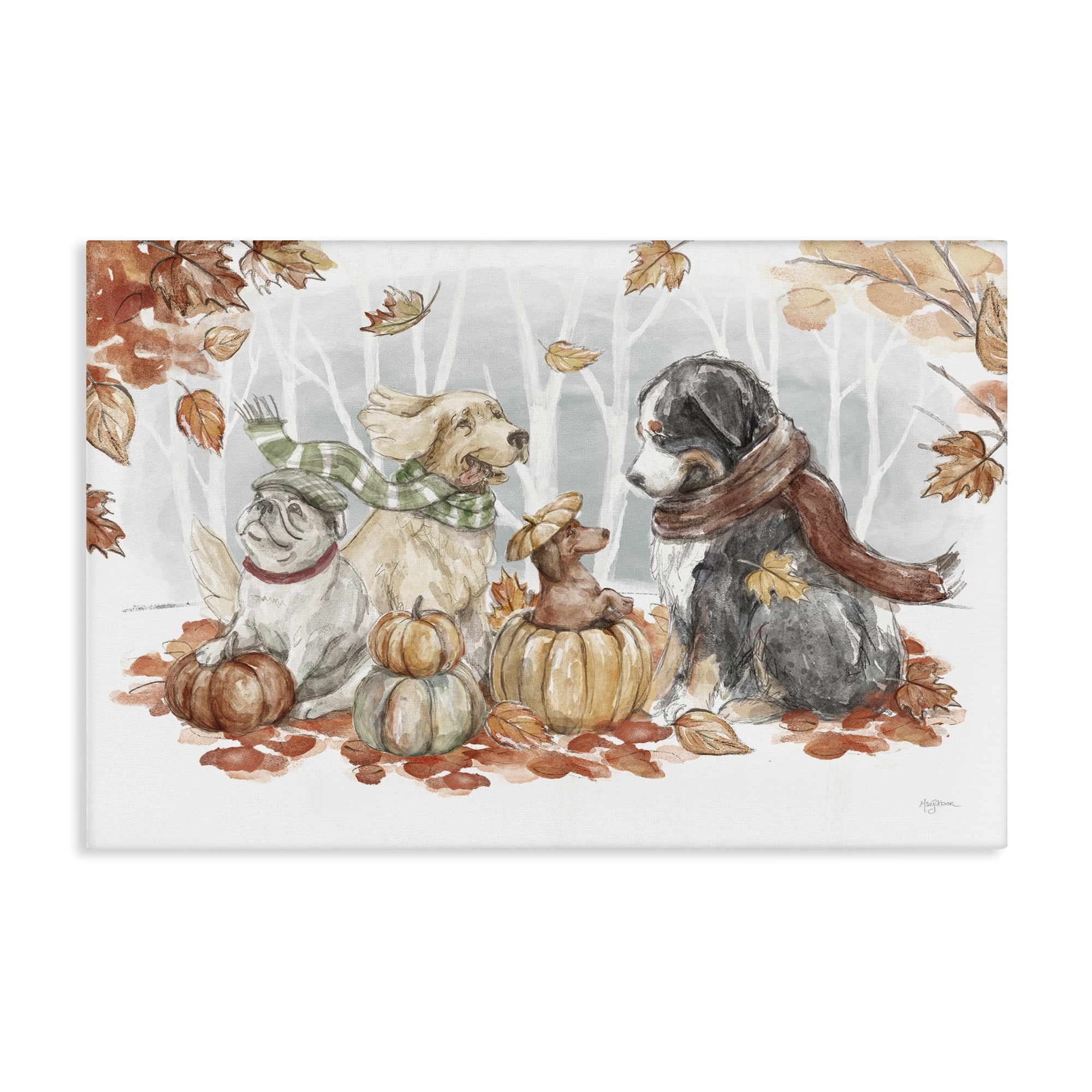 Stupell Industries Autumn Fun Dogs Holiday Painting Gallery Wrapped Canvas Art Prints Wall Art, 24 x 16