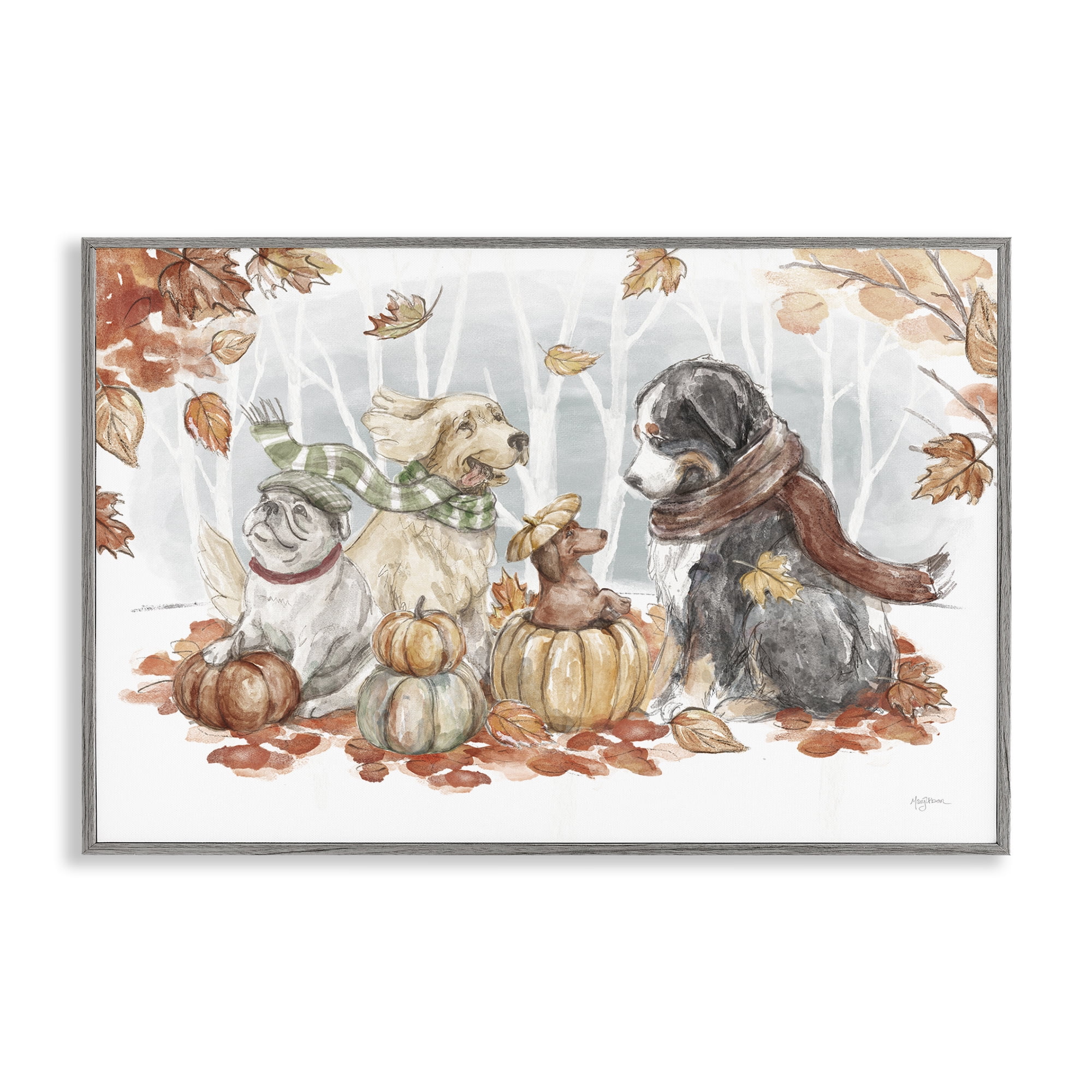 Stupell Industries Autumn Fun Dogs Holiday Painting Gray Framed Art Prints Wall Art, 30 x 20