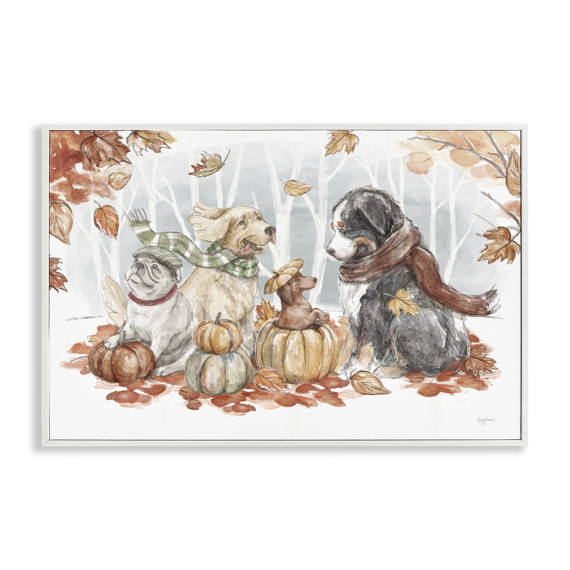 Stupell Industries Autumn Fun Dogs Holiday Painting White Framed Art Prints Wall Art, 30 x 20