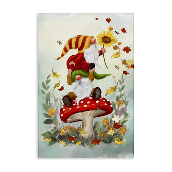 Stupell Industries Autumn Garden Gnome Fairy Tales & Fantasy Painting Gallery Wrapped Canvas Art Print Wall Art, 16 x 24