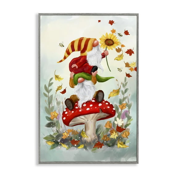 Stupell Industries Autumn Garden Gnome Fairy Tales & Fantasy Painting Gray Framed Art Print Wall Art, 12 x 18