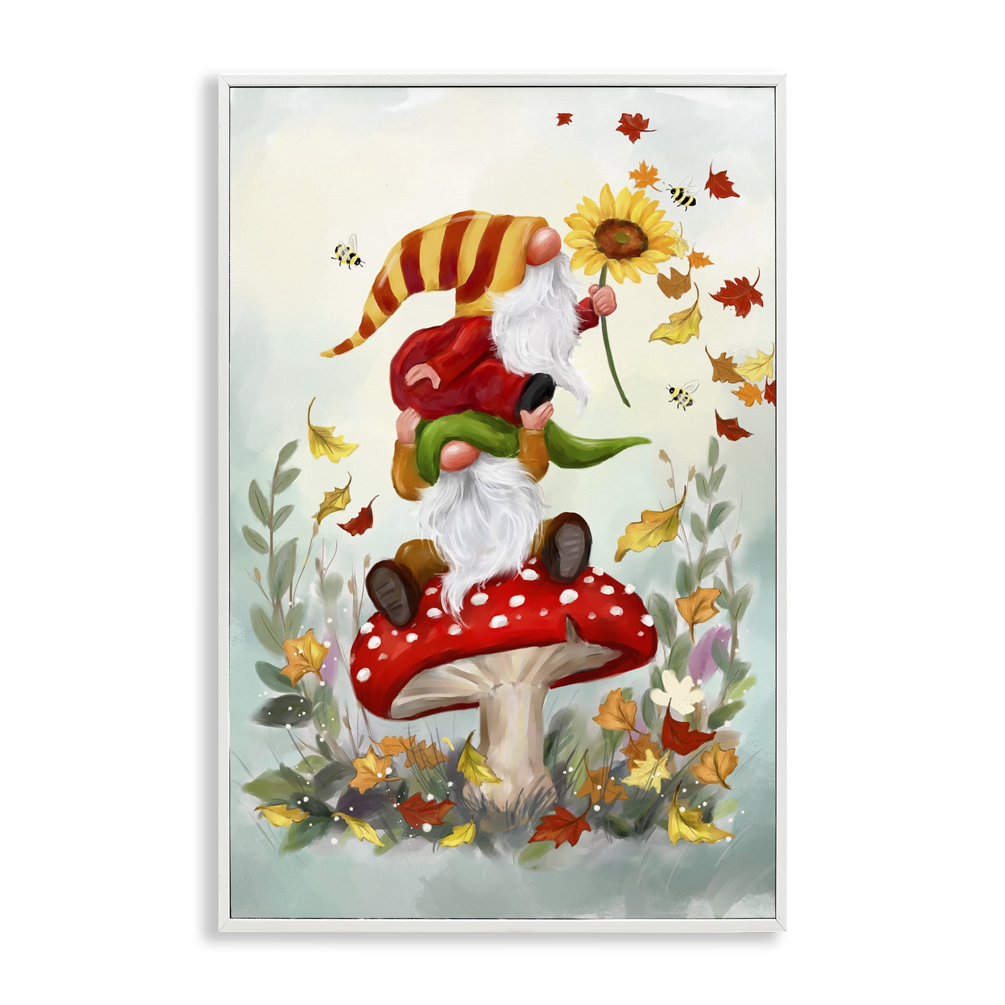 Stupell Industries Autumn Garden Gnome Fairy Tales & Fantasy Painting White Framed Art Print Wall Art, 20 x 30