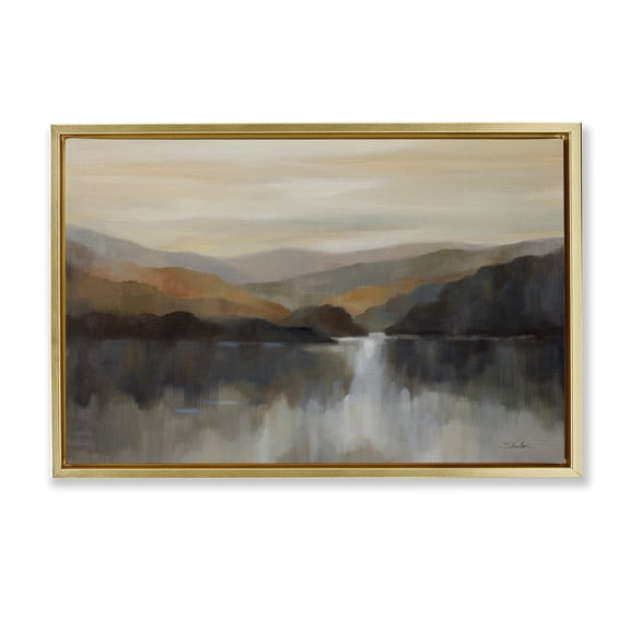 Stupell Industries Autumn Glow Mountain Abstract Gold Framed Floater Canvas Wall Art, design by Silvia Vassileva