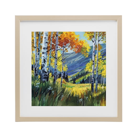 Stupell Industries Contemporary Autumn Golden Birch Grove Birch Framed Print Under Glass, 16 x 16, by Kate Jarvik Birch