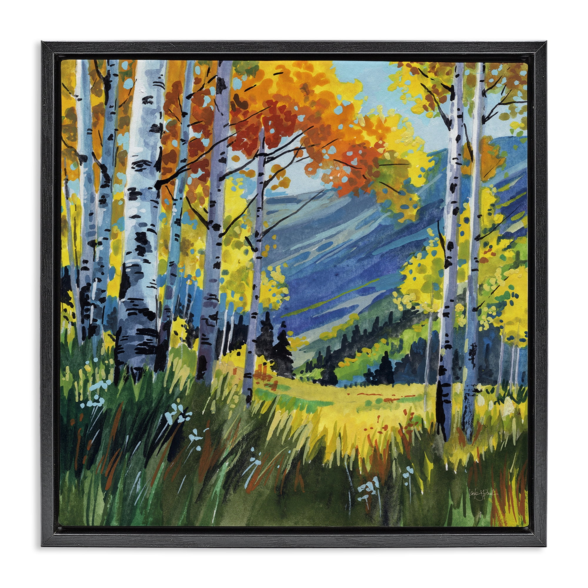 Stupell Industries Autumn Golden Birch Grove Black Framed Floater Canvas Wall Art, design by Kate Jarvik Birch
