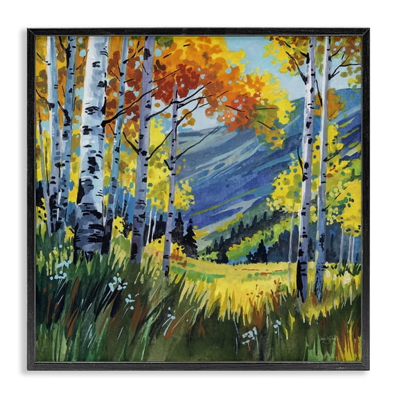 Stupell Industries Contemporary Autumn Golden Birch Grove Black Framed Giclee Art, 12 x 12, by Kate Jarvik Birch