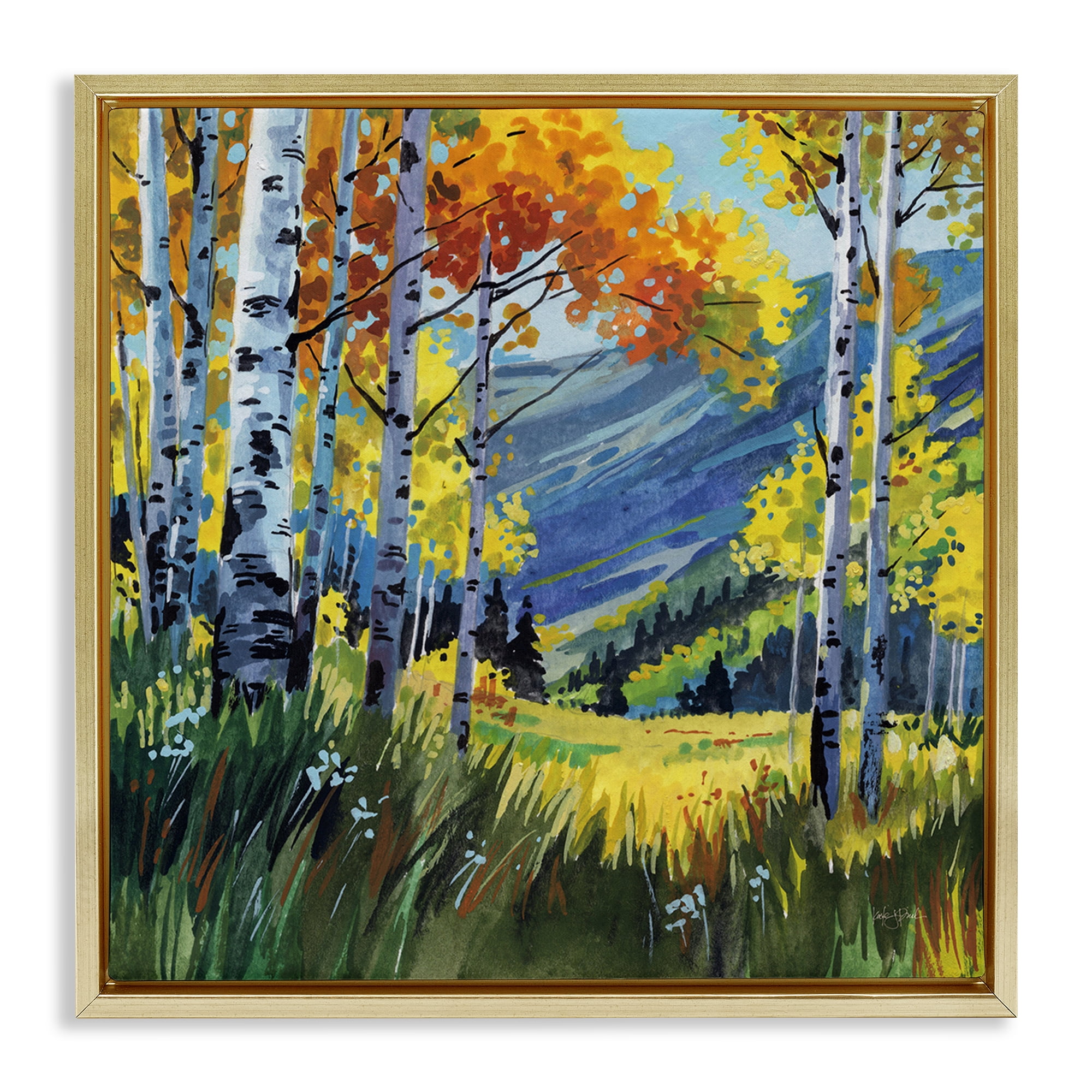 Stupell Industries Autumn Golden Birch Grove Gold Framed Floater Canvas Wall Art, design by Kate Jarvik Birch