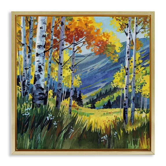 Stupell Industries Contemporary Autumn Golden Birch Grove Gold Floating Frame Canvas Art, 25 x 25, by Kate Jarvik Birch
