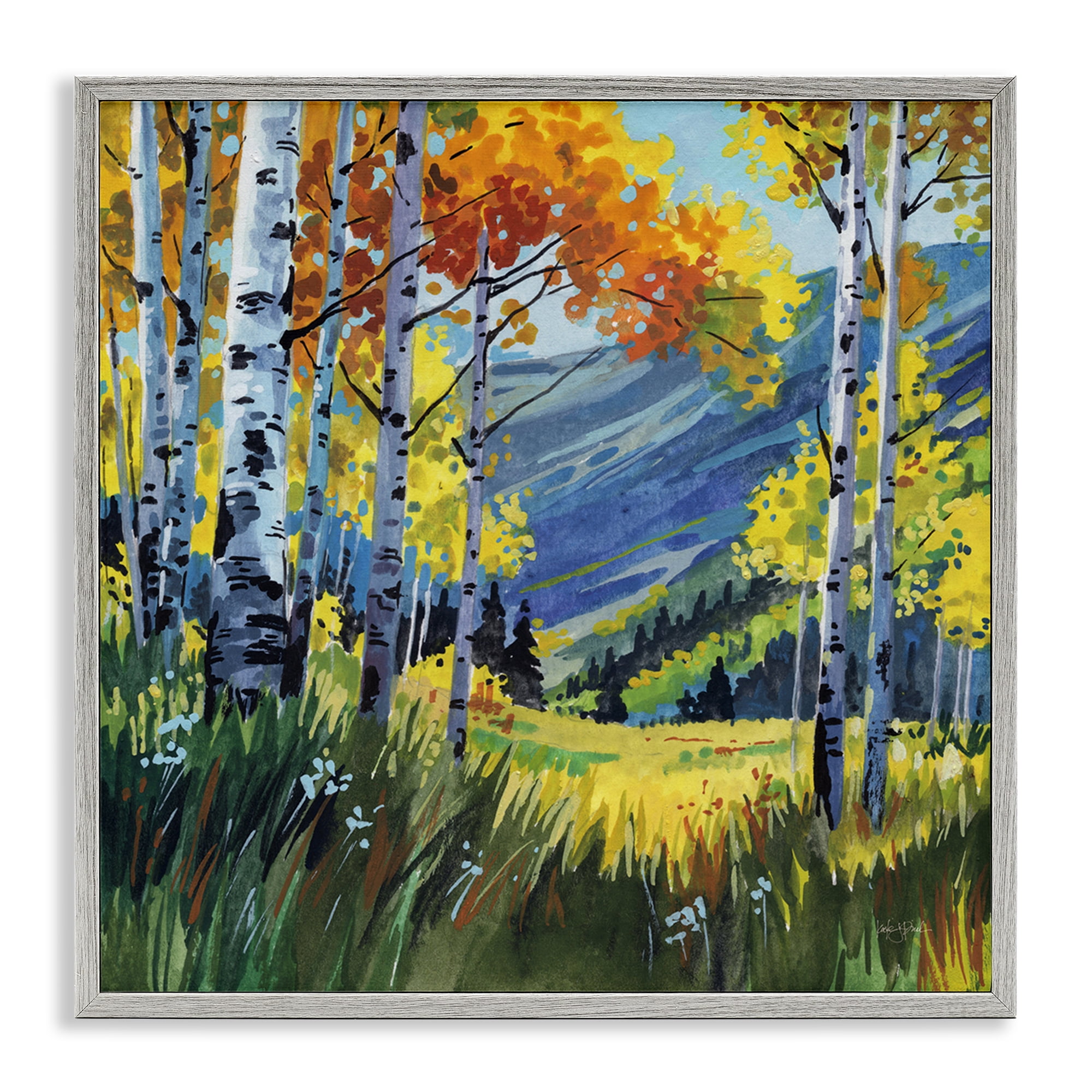Stupell Industries Autumn Golden Birch Grove Gray Framed Giclee Art, design by Kate Jarvik Birch