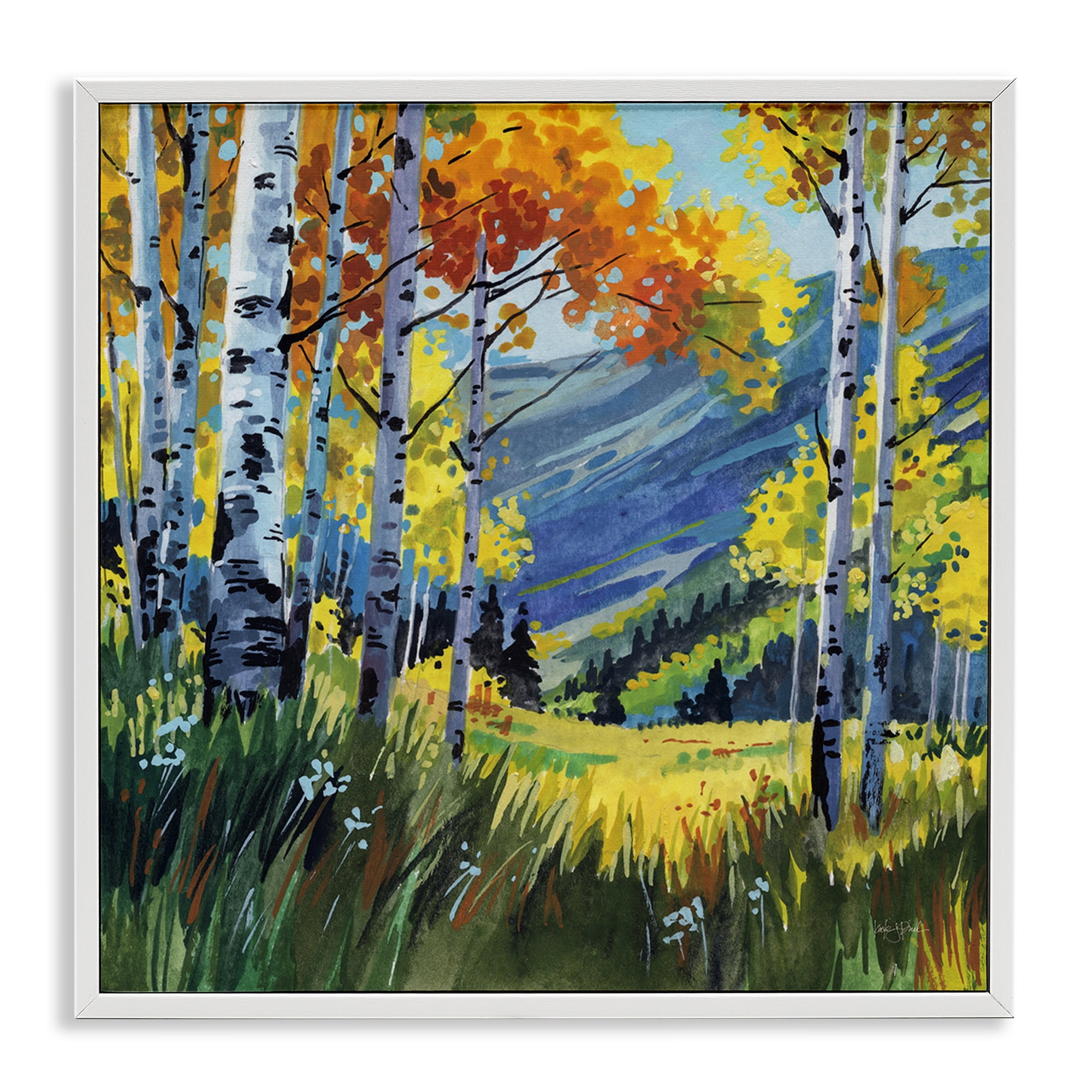 Stupell Industries Autumn Golden Birch Grove White Framed Giclee Art, design by Kate Jarvik Birch