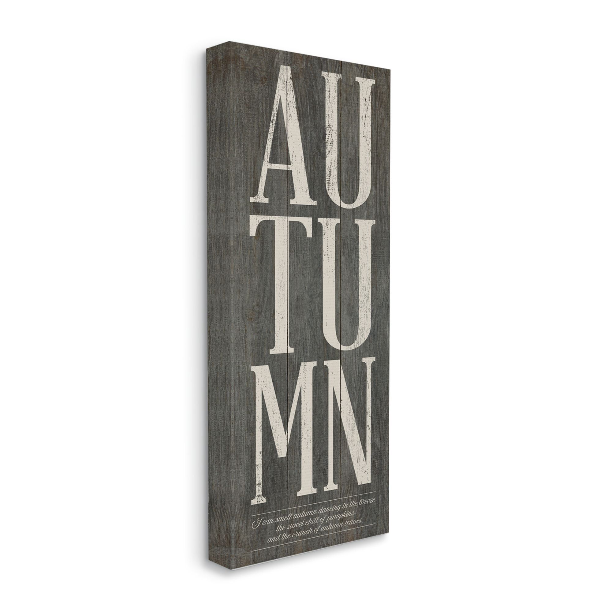 Stupell Industries Autumn Grey Wood Textured Fall Seasonal Word Design Canvas Wall Art by Stephanie Workman Marrott