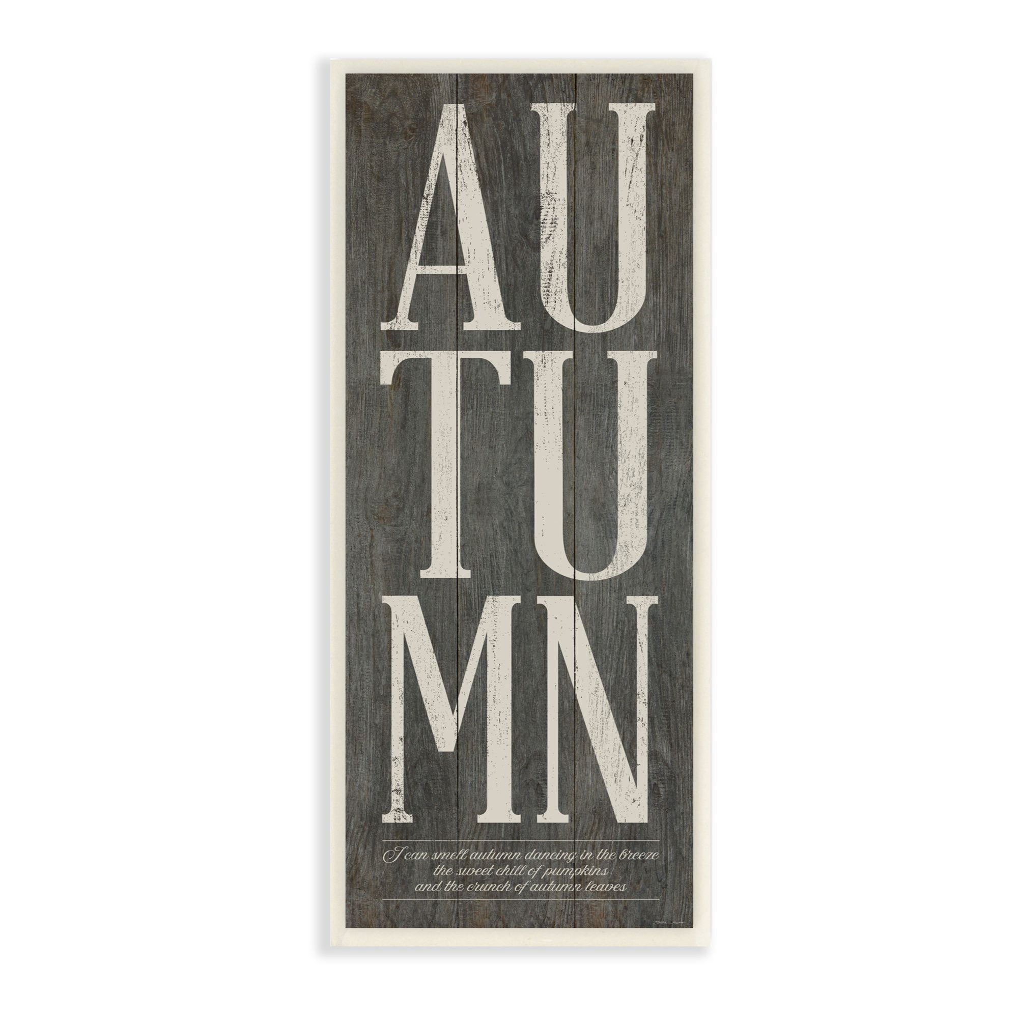 Stupell Industries Autumn Grey Wood Textured Fall Seasonal Word Design Wall Plaque by Stephanie Workman Marrott