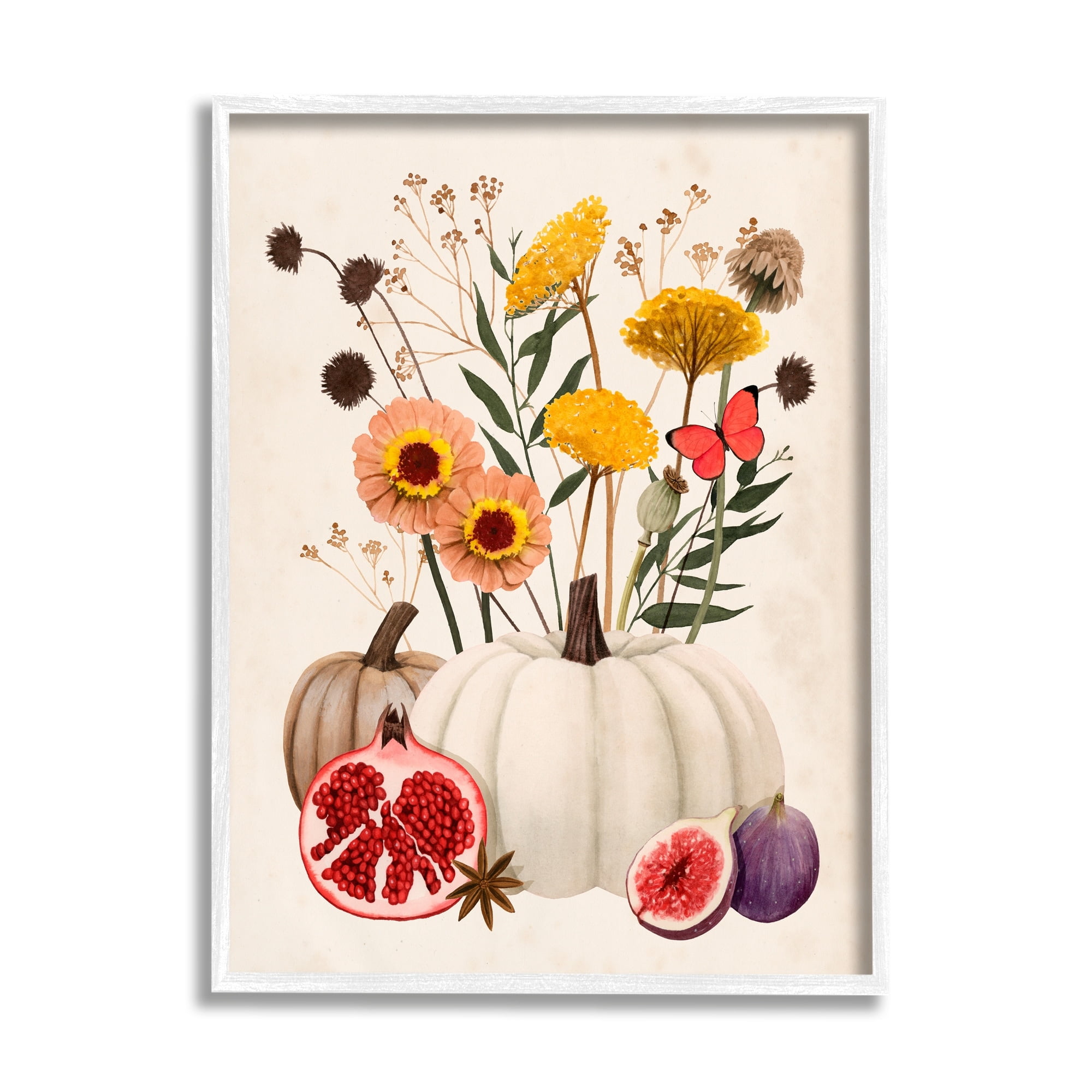 Stupell Industries Autumn Harvest Arrangement Pumpkin Pomegranate Fig Fruits, 24 x 30,Design by Grace Popp