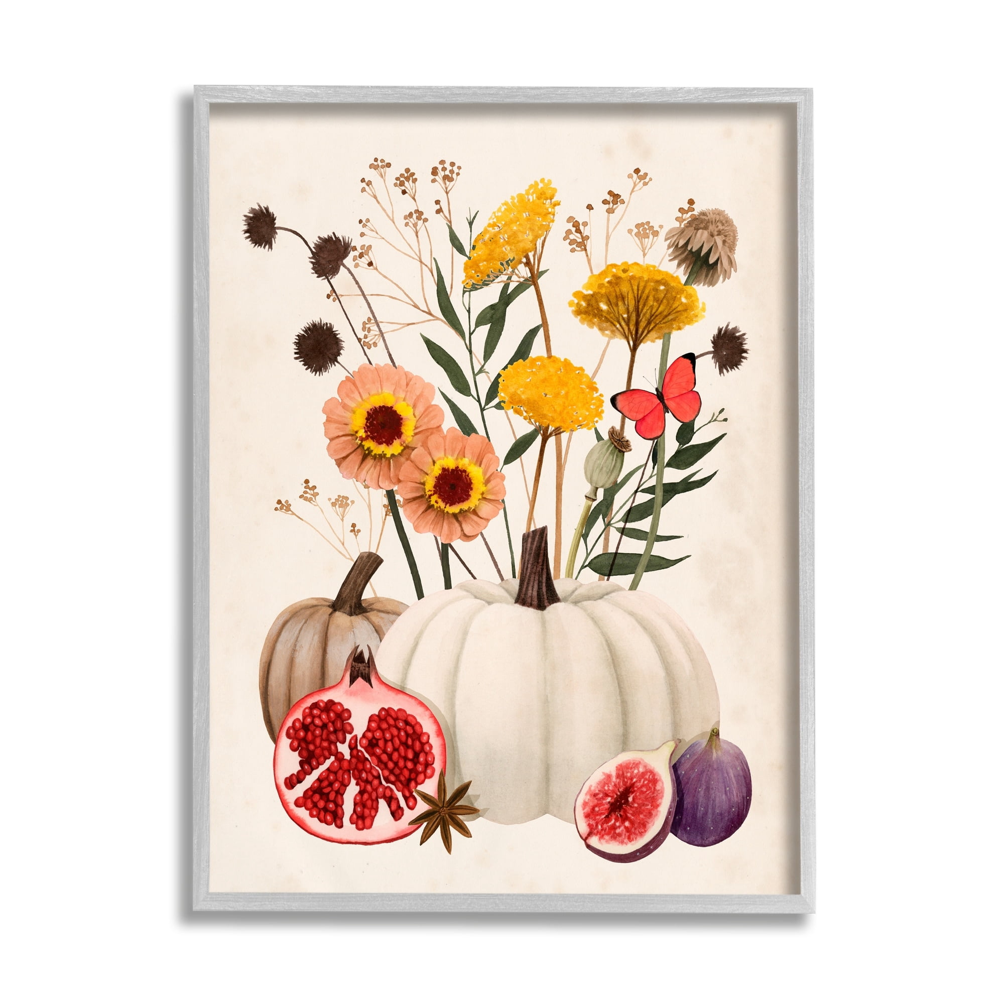 Stupell Industries Autumn Harvest Arrangement Pumpkin Pomegranate Fig Fruits, 24 x 30,Design by Grace Popp