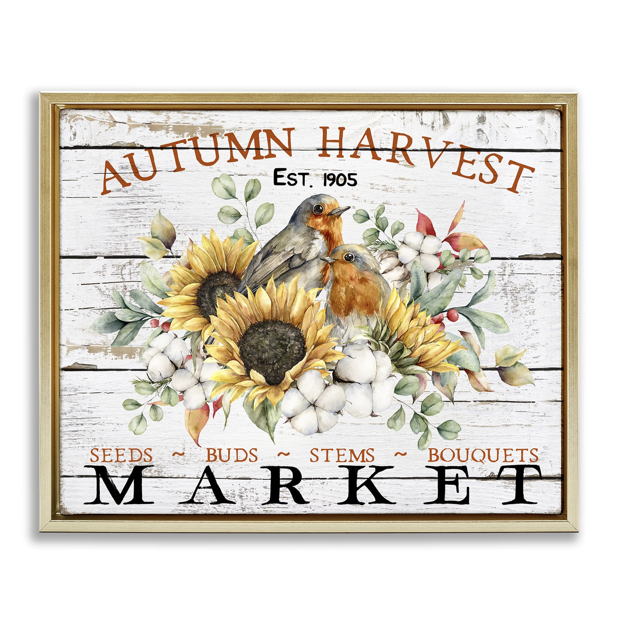 Stupell Industries Autumn Harvest Market Holiday Painting Gold Floater Framed Canvas Art Prints Wall Art, 21 x 17