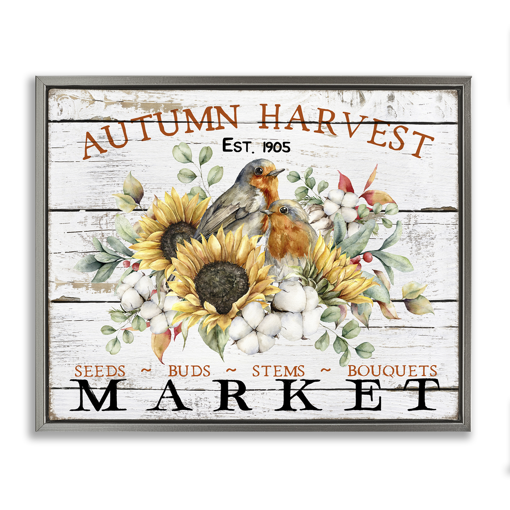 Stupell Industries Autumn Harvest Market Holiday Painting Gray Floater Framed Canvas Art Prints Wall Art, 21 x 17