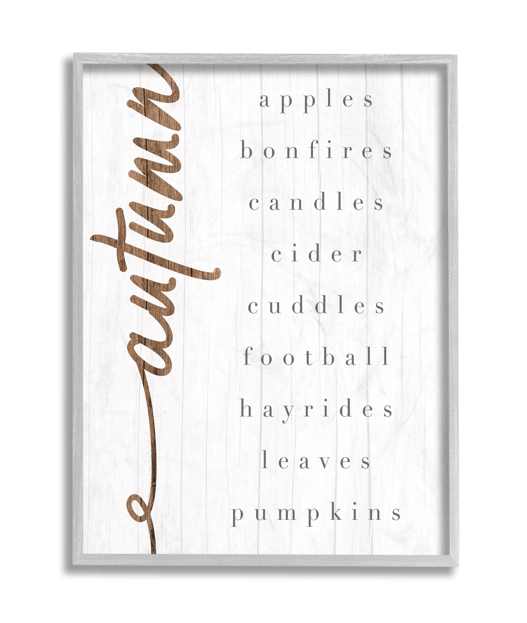 Stupell Industries Autumn Harvest Season Checklist Country Charm Grey Framed, 16 x 20, Design by Daphne Polselli