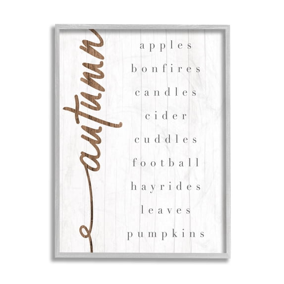 Stupell Industries Autumn Harvest Season Checklist Country Charm Grey Framed, 16 x 20, Design by Daphne Polselli