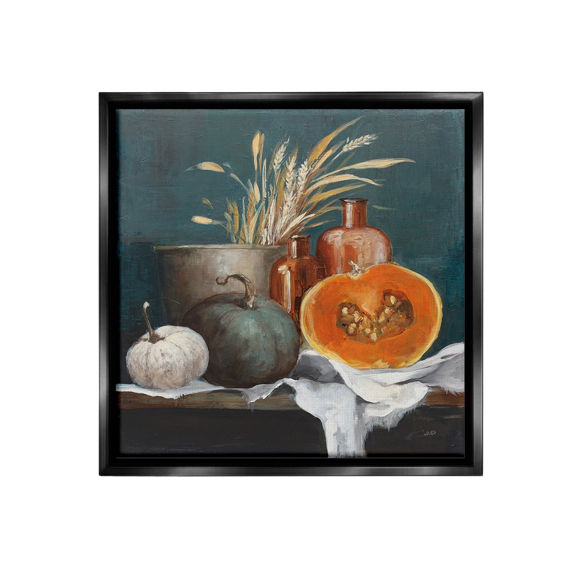 Stupell Industries Autumn Harvest Still Life Botanical & Floral Painting Black Floater Framed Canvas Art Print Wall Art, 25 x 25