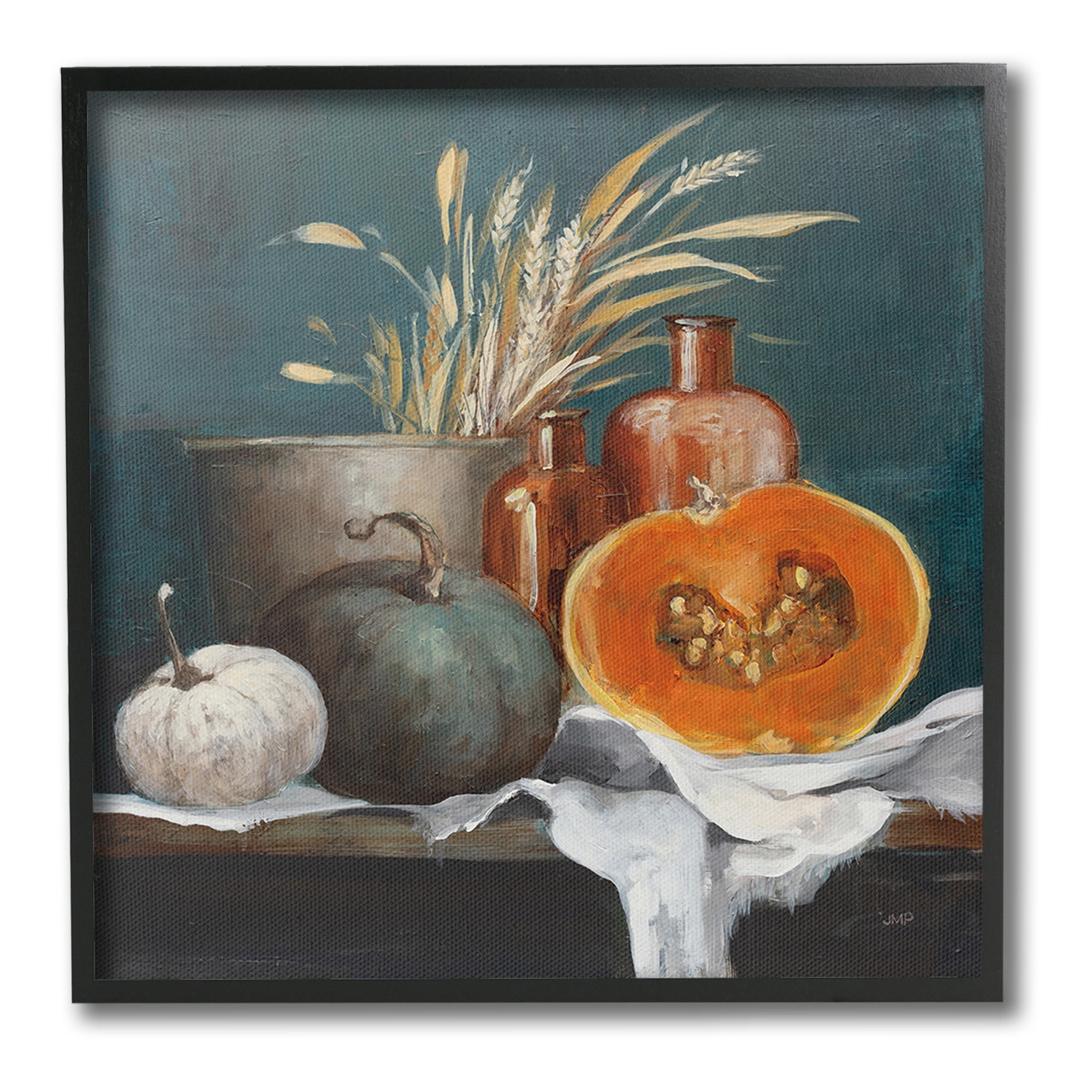 Autumn Harvest Still Life Black Framed Giclee Art Print, 12 x 12
