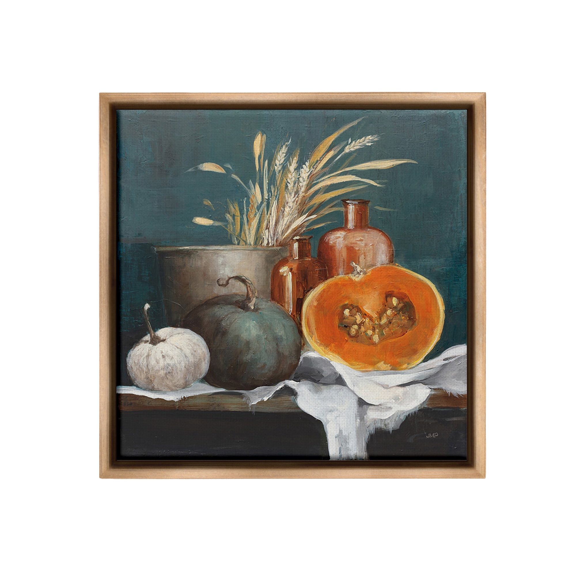 Stupell Industries Autumn Harvest Still Life Botanical & Floral Painting Brown Floater Framed Canvas Art Print Wall Art, 18 x 18