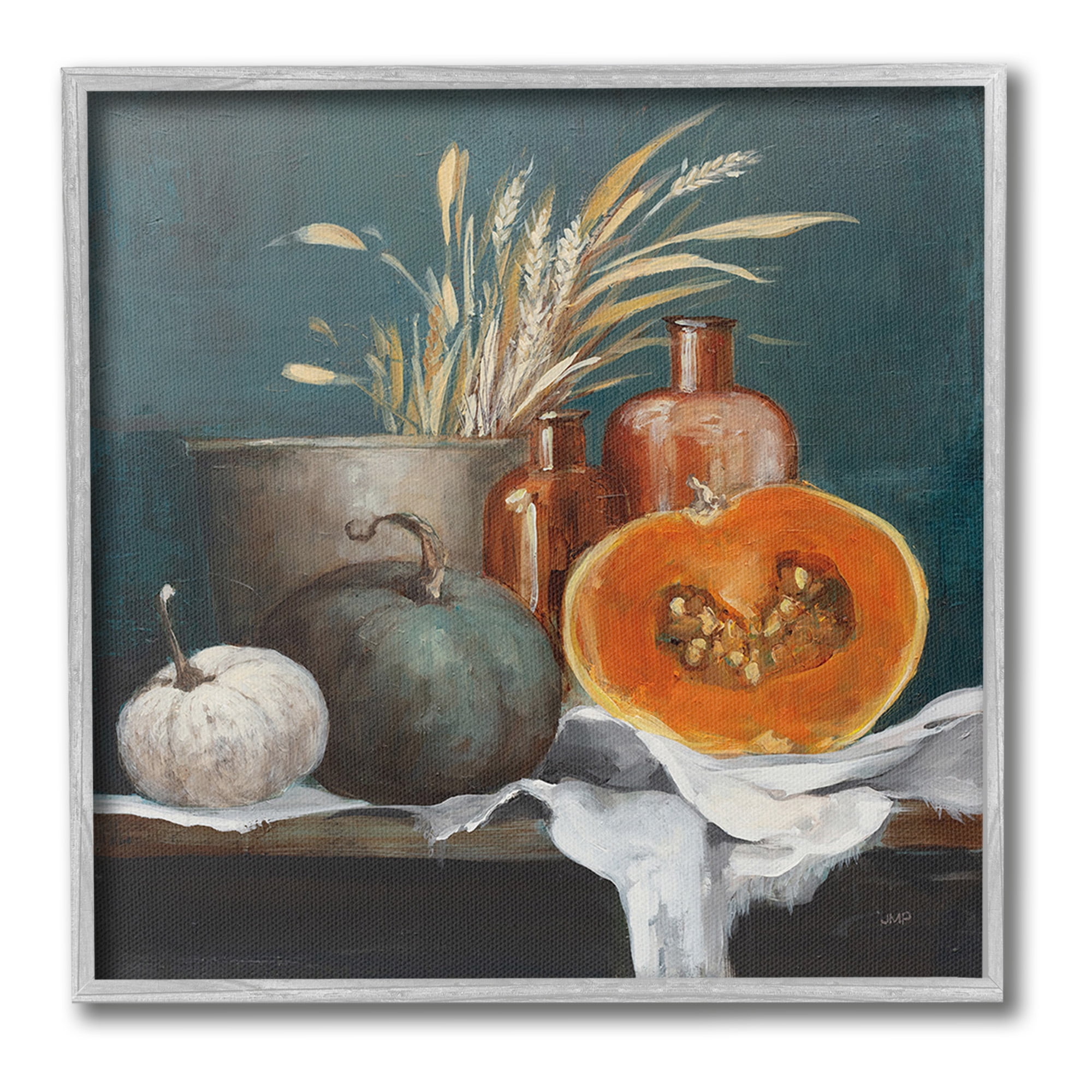 Stupell Industries Autumn Harvest Still Life Botanical & Floral Painting Gray Framed Art Print Wall Art, 12 x 12