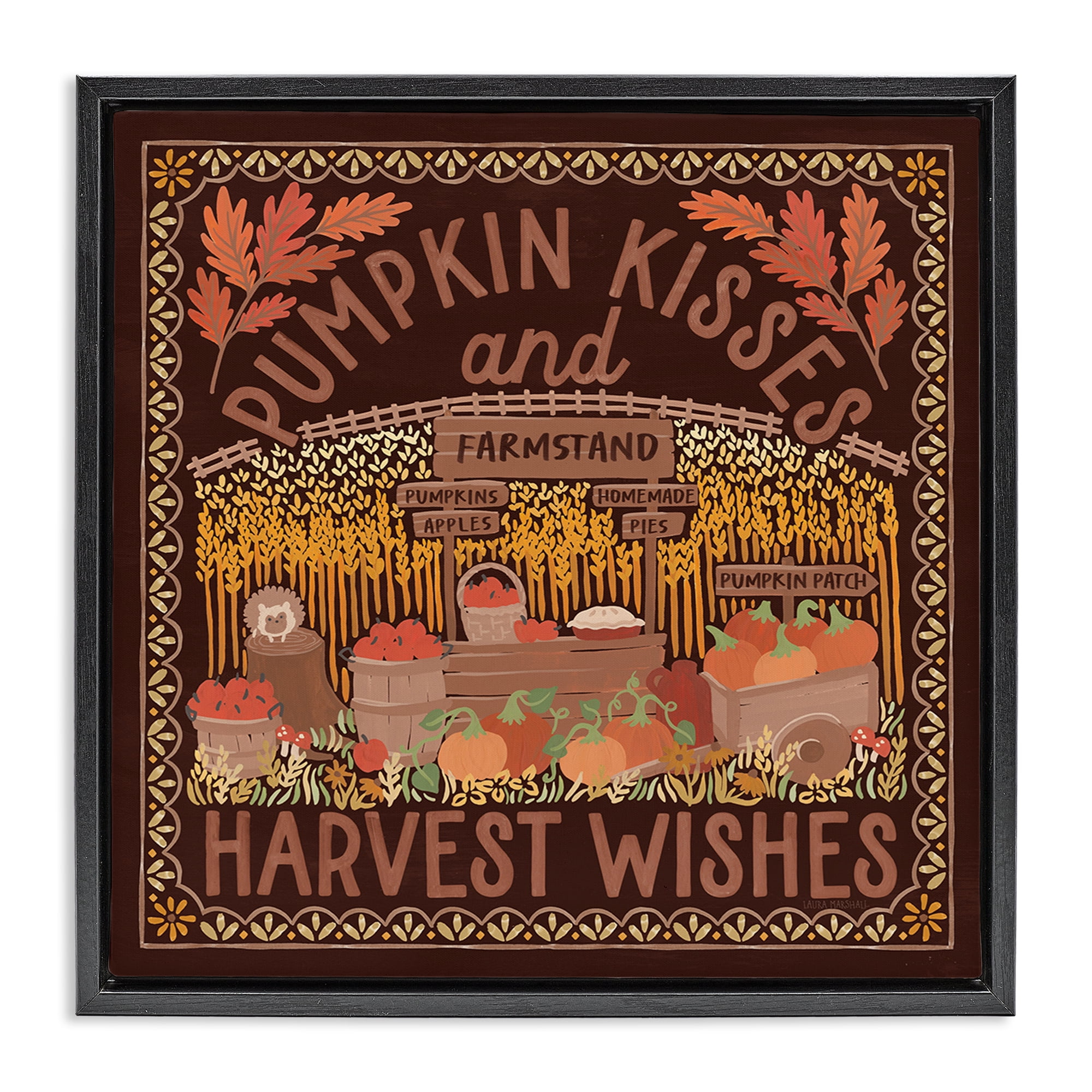 Stupell Industries Autumn Harvest Wishes Landscape Painting Black Floater Framed Art Print Wall Art, 18 x 18