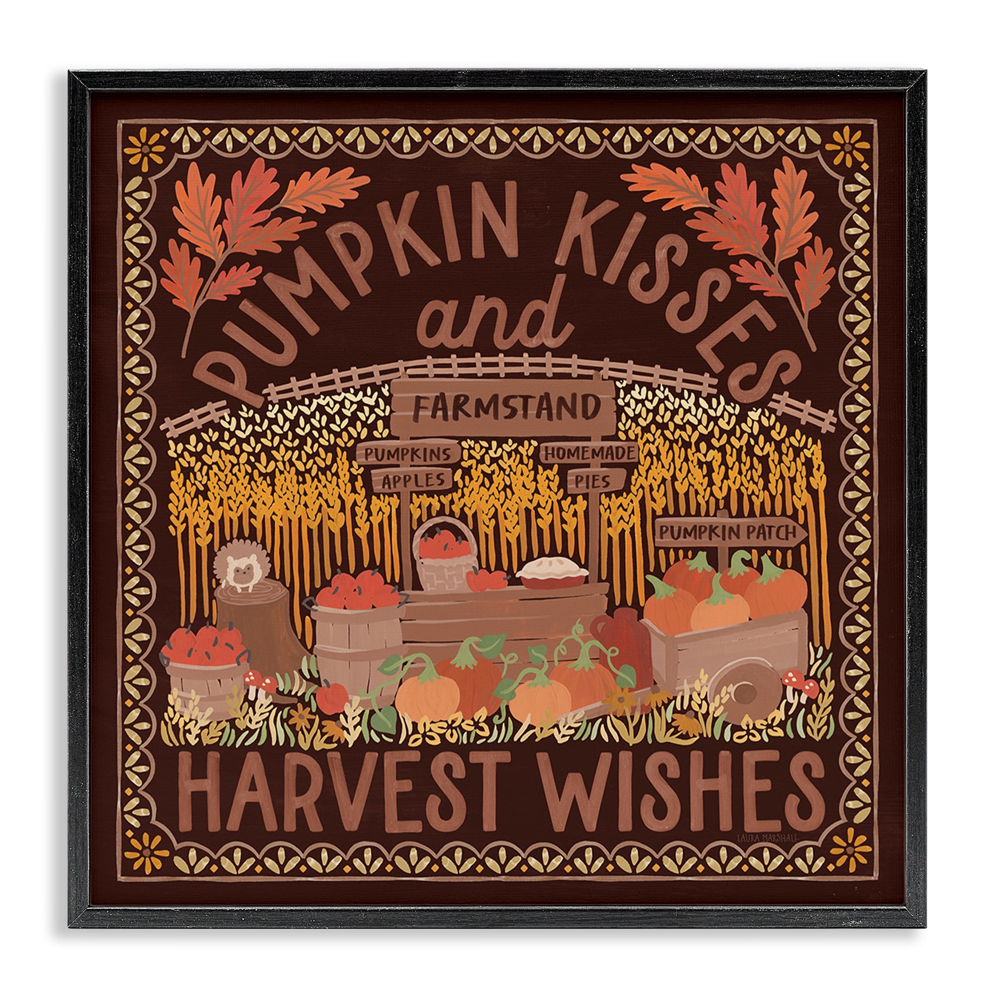 Stupell Industries Autumn Harvest Wishes Landscape Painting Black Framed Art Print Wall Art, 24 x 24
