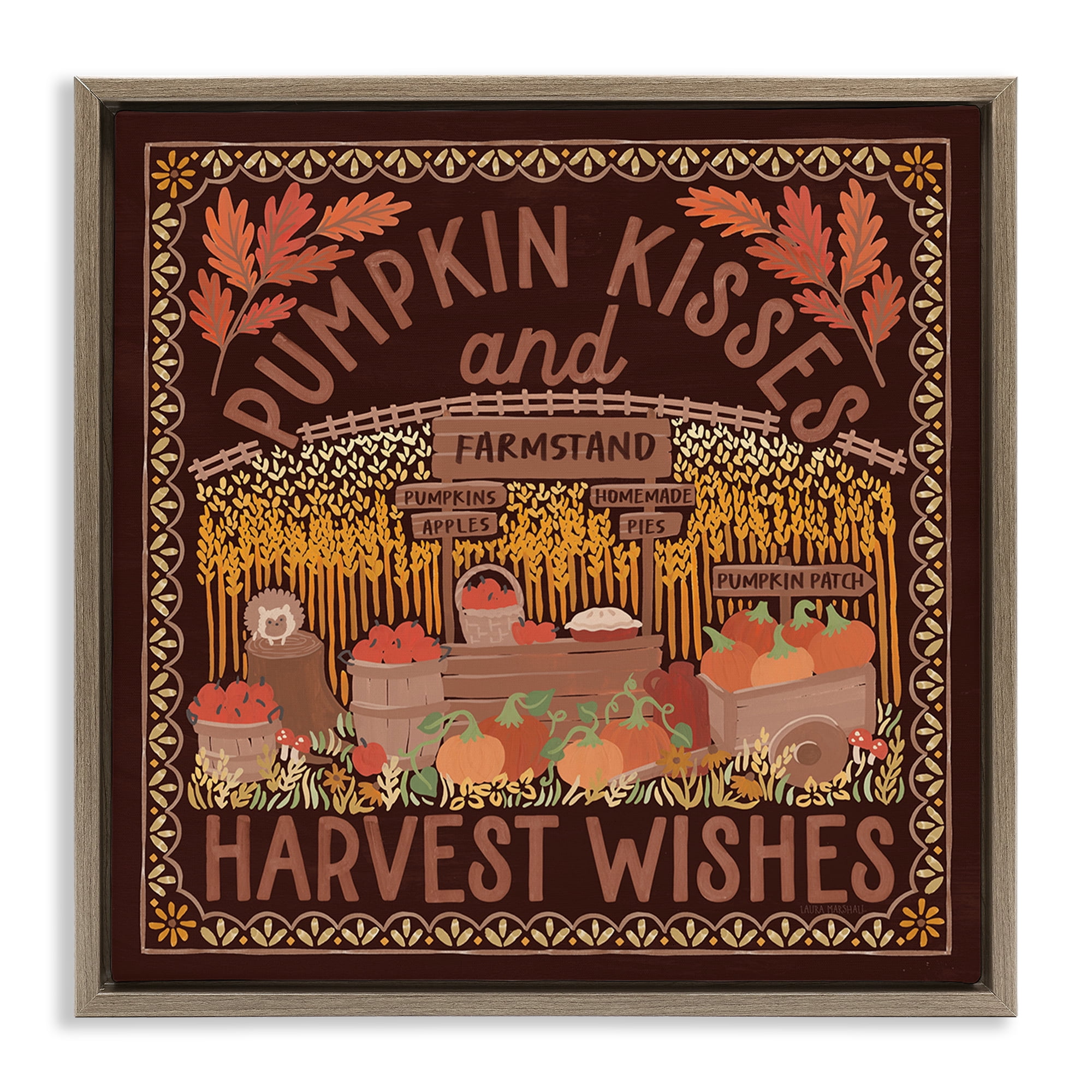 Stupell Industries Autumn Harvest Wishes Landscape Painting Brown Floater Framed Art Print Wall Art, 18 x 18