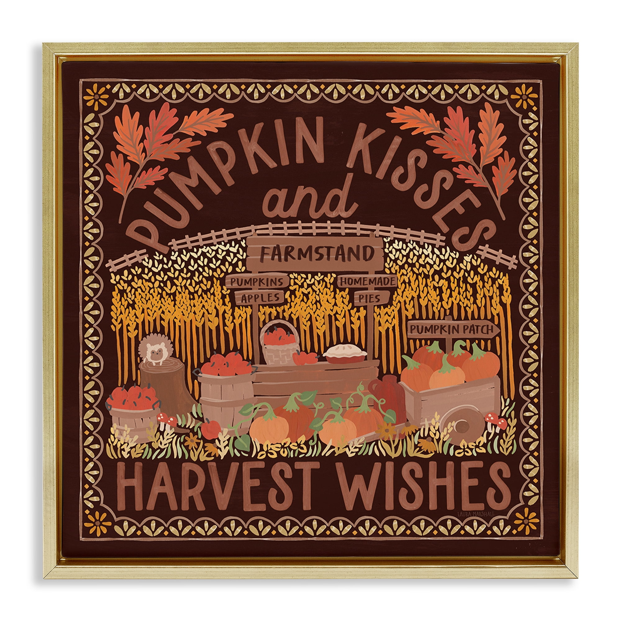 Stupell Industries Autumn Harvest Wishes Landscape Painting Gold Floater Framed Art Print Wall Art, 18 x 18